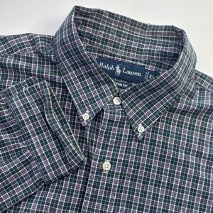 Ralph Lauren Men's XL Custom Fit Green Plaid Long Sleeve Button Down Shirt
